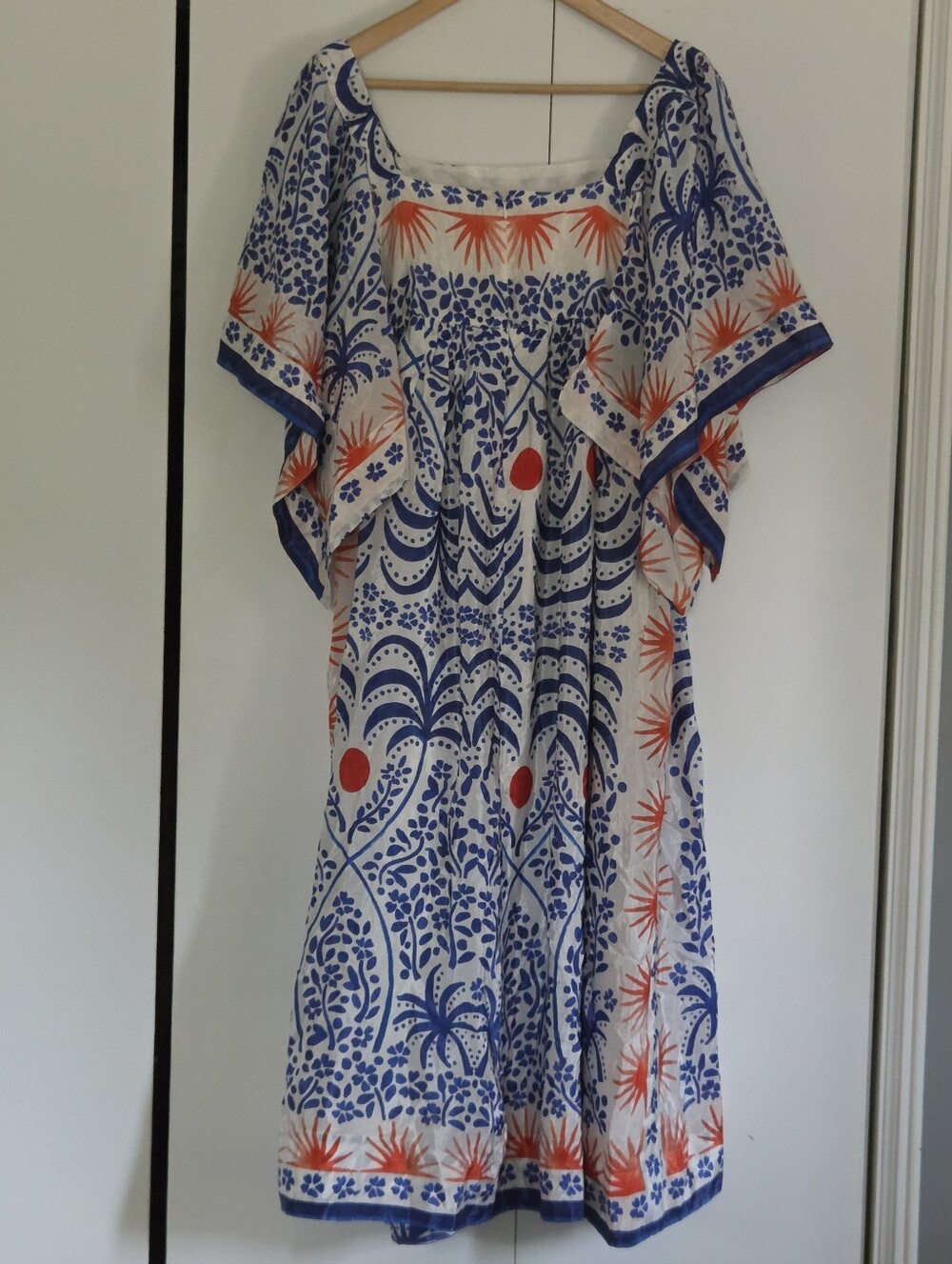 FARM Rio White Maxi Dress with Blue Botanical & Orange Accents - Picture 2 of 4